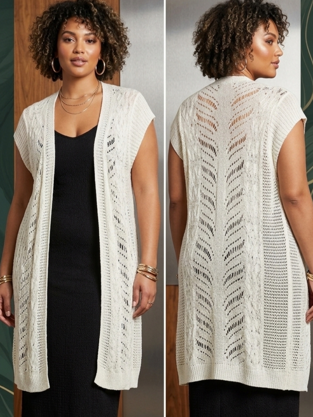 Maurices Cream Open-Front Sleeveless Knit Cardigan
